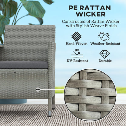 Locora Faux Rattan Grey 2 Seater Garden Bench With Central Table Bistro Set