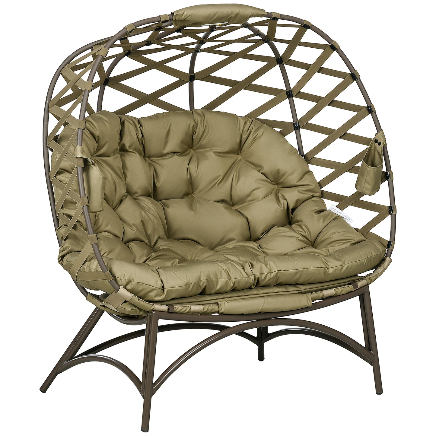 Vere Woven Rattan Khaki 2 Seater Folding Egg Chair With Cushions And Cup Holders