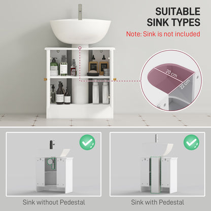 Verado Under Sink Bathroom Storage Cabinet With Adjustable Shelves And Open Compartment White