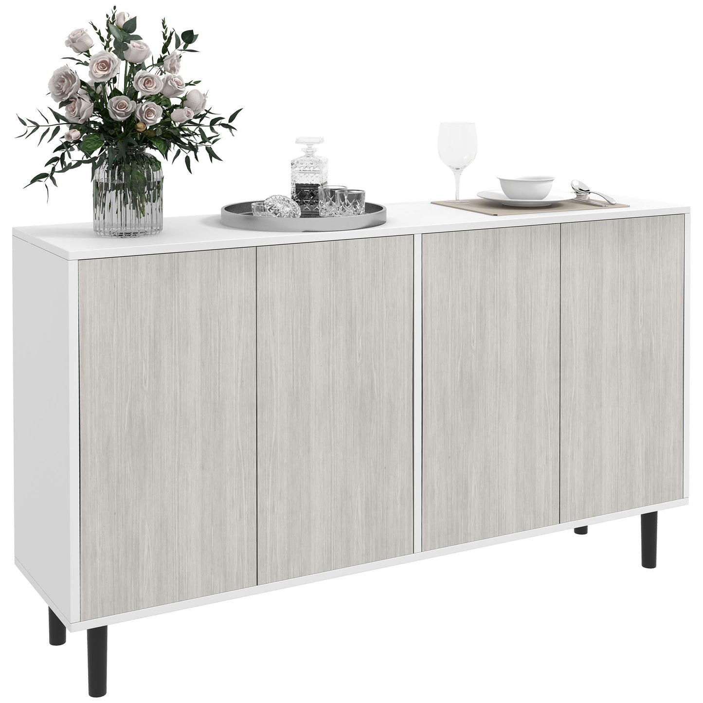 Sosule White and Grey Sideboard With 4 Doors and 2 Shelves