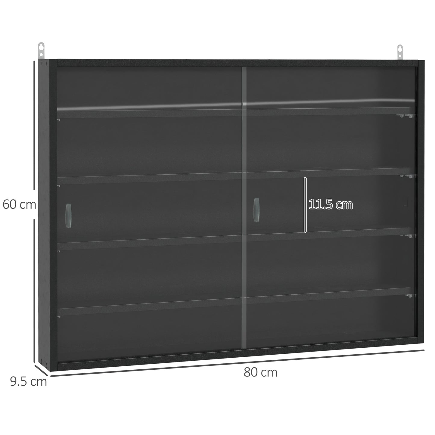 Velura Wood And Glass Black 5 Tier Wall Display Cabinet With Adjustable Shelves 60 x 80 cm