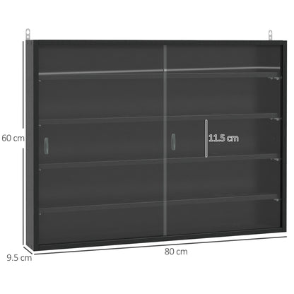 Velura Wood And Glass Black 5 Tier Wall Display Cabinet With Adjustable Shelves 60 x 80 cm