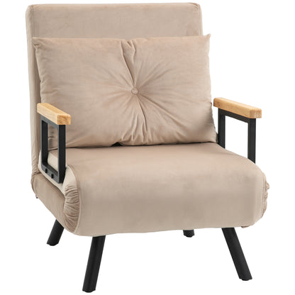 Elvael Velvet Beige 4 In One Convertible Single Chair Bed With Cushion