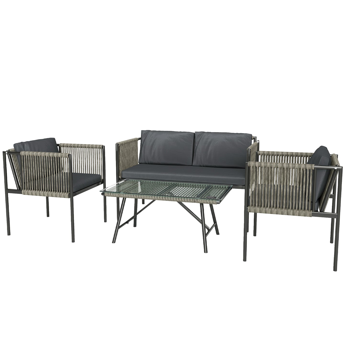 Rira Rattan Rope Grey 4 Seater Round Outdoor Sofa Set