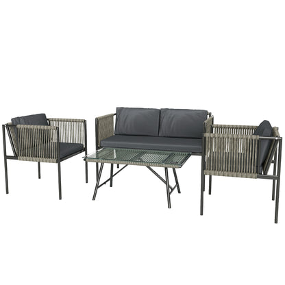 Rira Rattan Rope Grey 4 Seater Round Outdoor Sofa Set