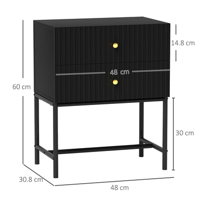 Nafico Black and Gold Elegant 2 Drawer Ribbed  Bedside Table