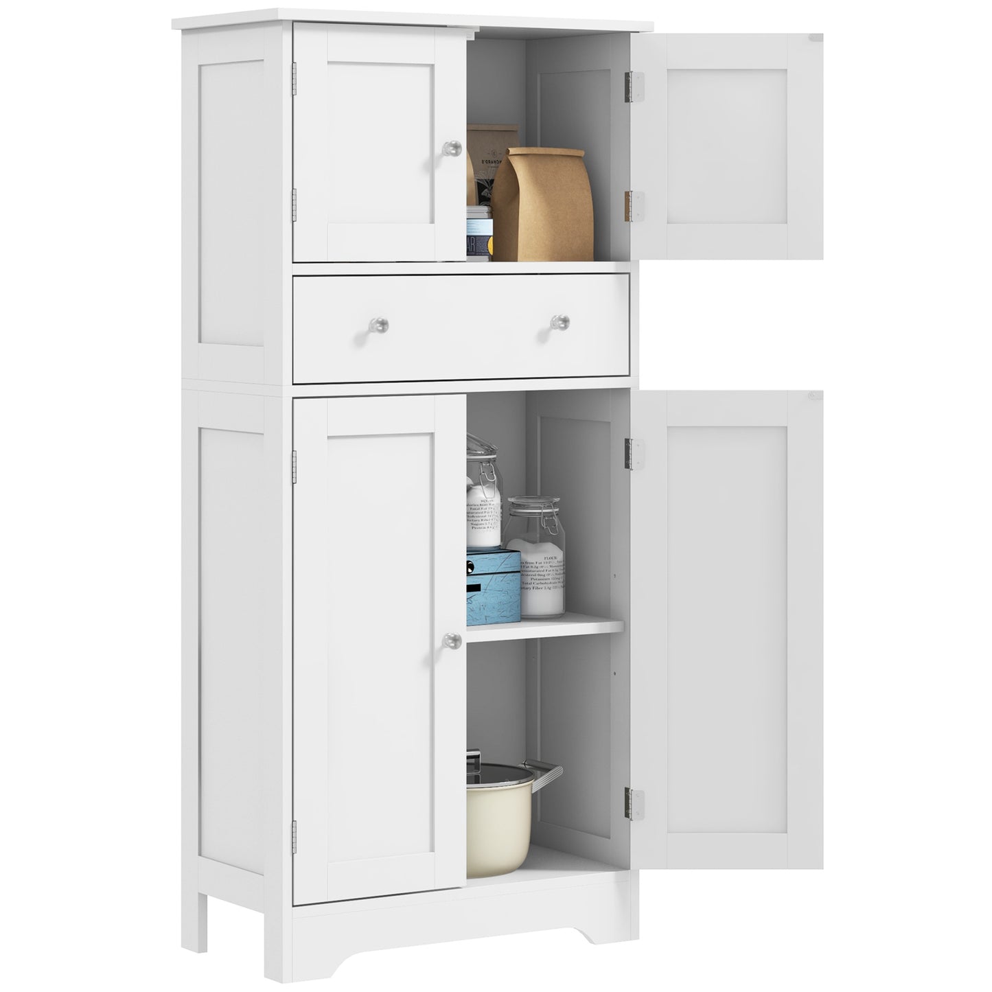 Elne Vael Wooden White Freestanding Multi Storage Kitchen Cabinet