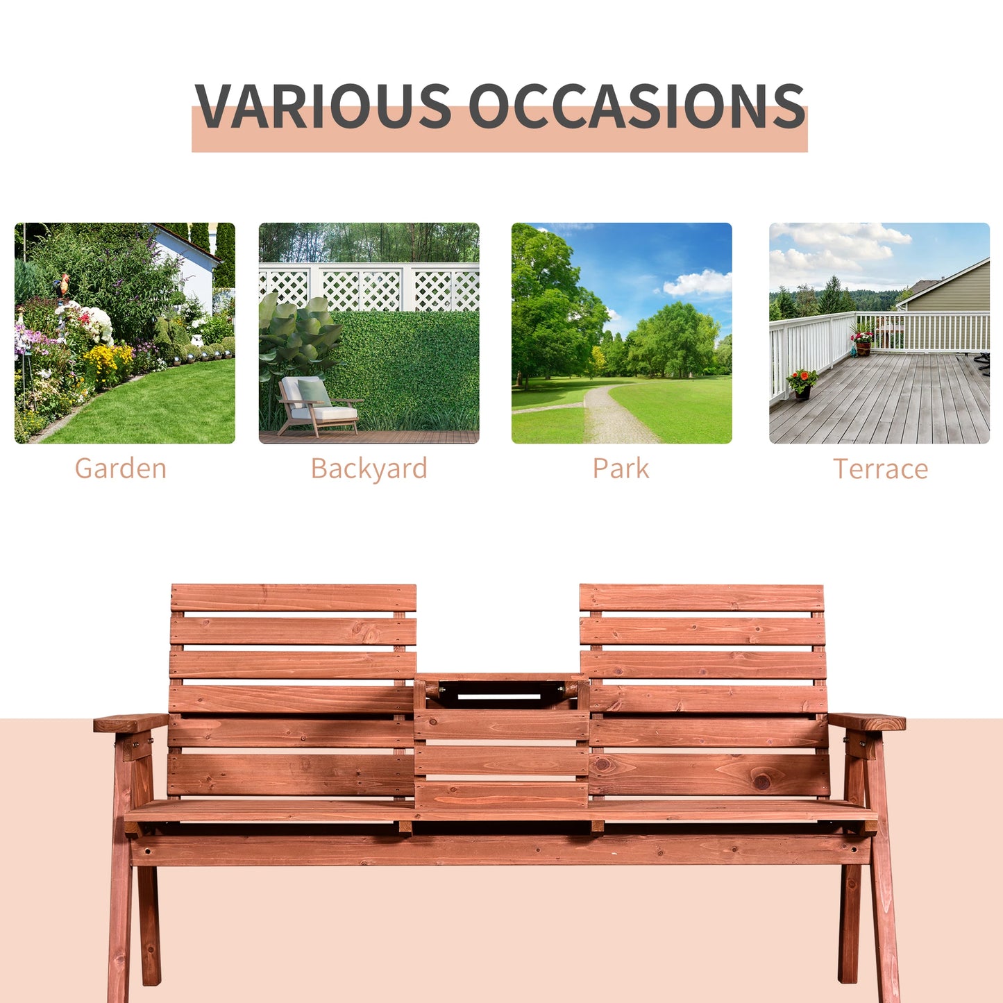 Marutta Fir Wood Natural Convertible Garden Bench Expanding From 2 To 3 Seats