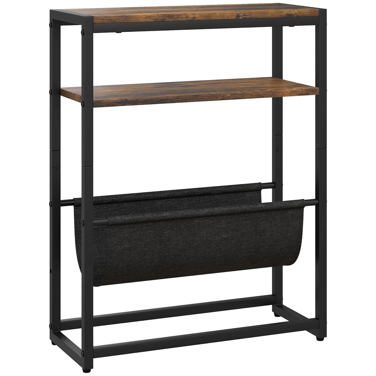 Sanami Wooden Rustic Brown Narrow Side Table With 3 Tier Storage And Magazine Slot