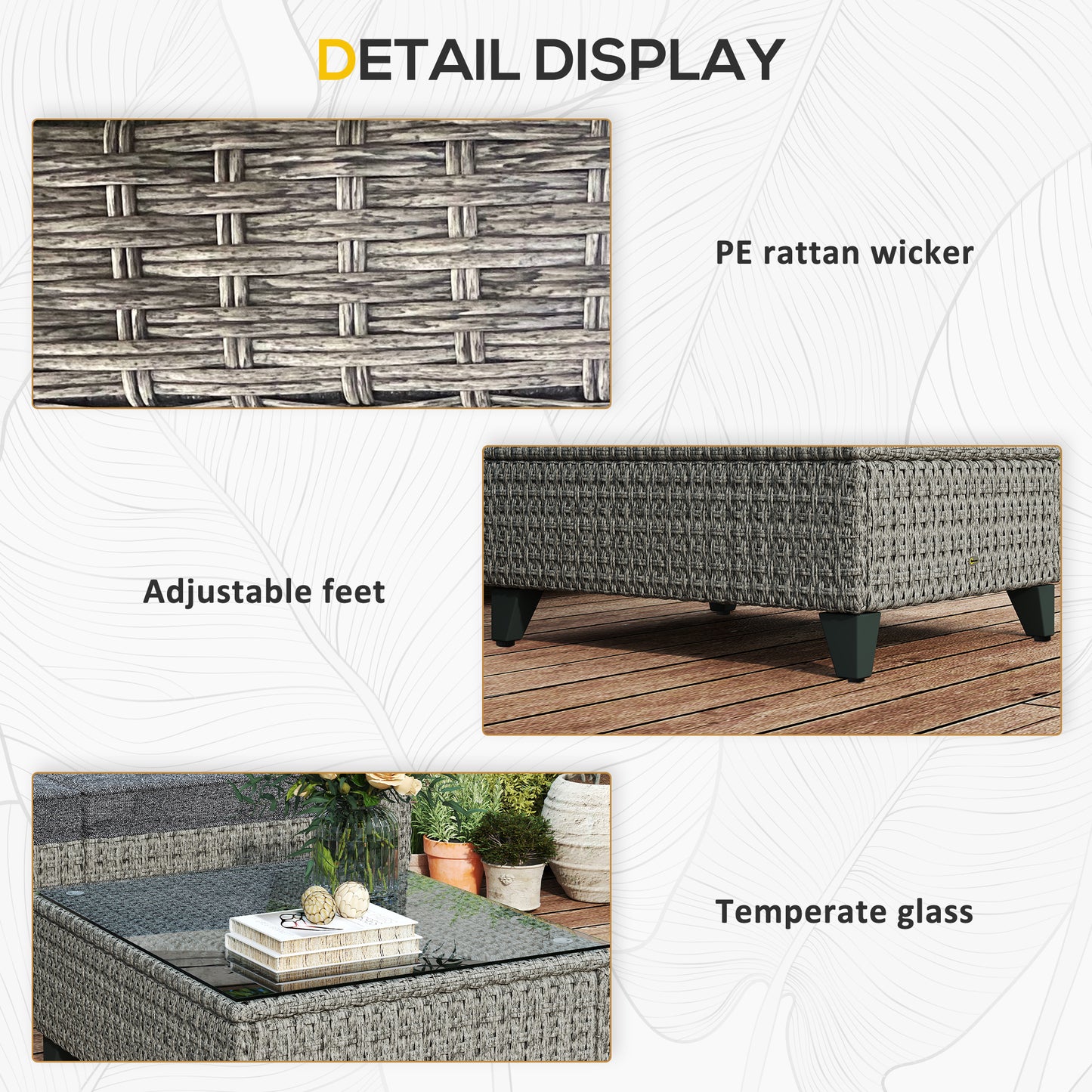 Vema Rattan Dark Grey L Shaped Outdoor Corner Sofa Set With Footstools And Coffee Table