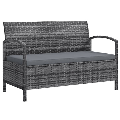 Rarette Rattan Grey Garden Storage Bench With Cushion 125L Capacity