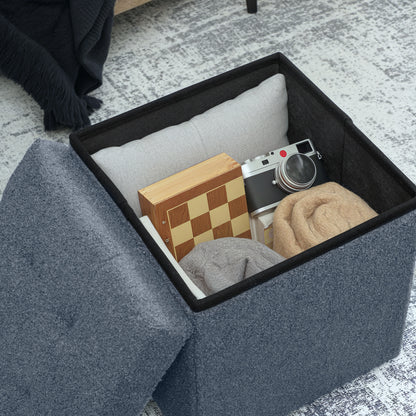 Fazi Sherpa Fleece Blue Foldable Storage Ottoman Diamond Tufted Lid