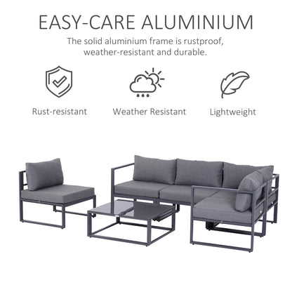 Dokase 5 Seater Grey Outdoor Corner Sofa Set with Coffee Table and Chair Aluminium Framae