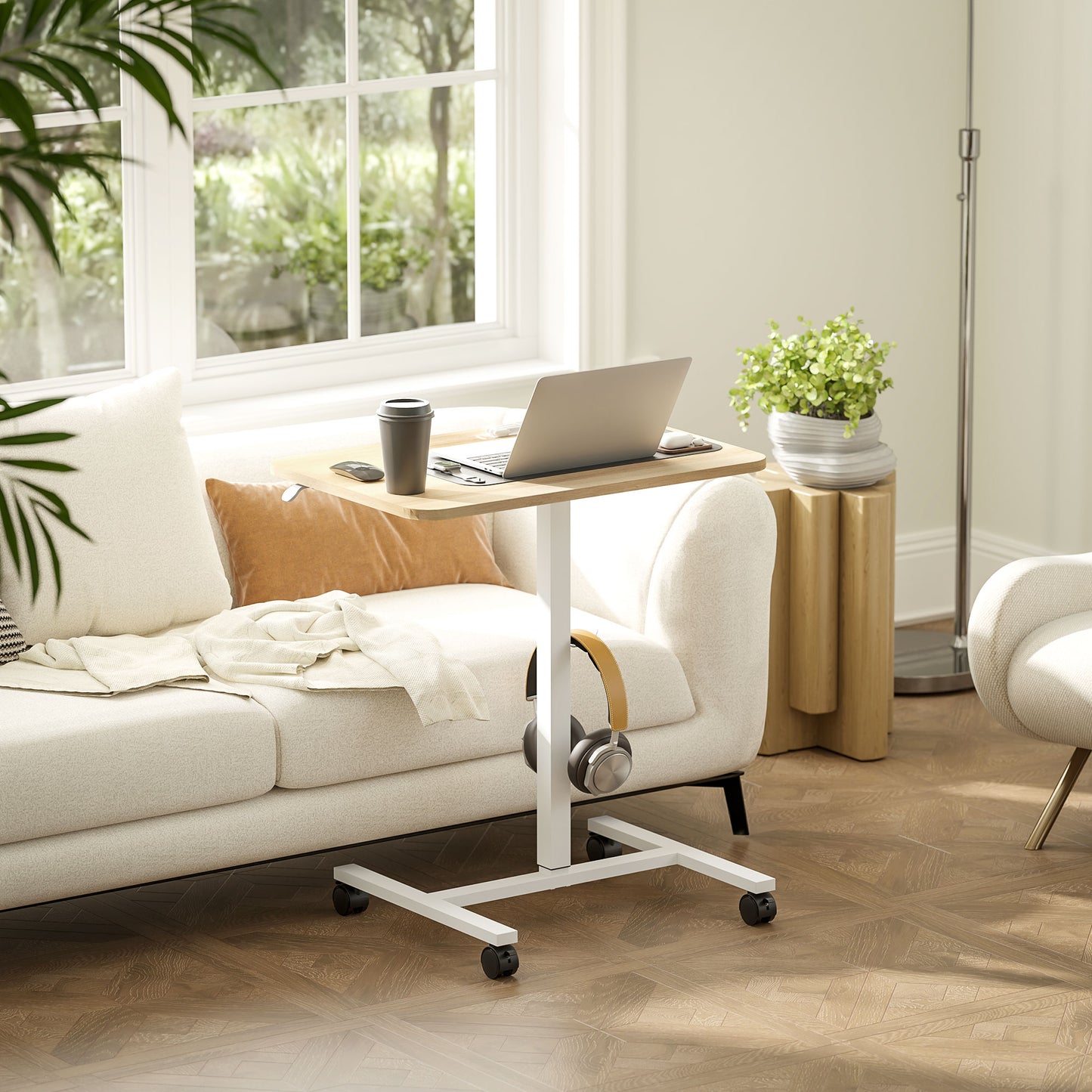 Noyoti White And Wood Effect Adjustable Laptop Stand Desk