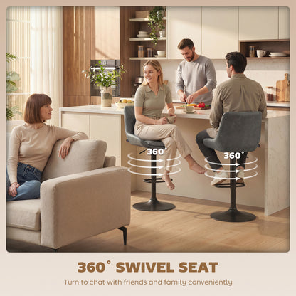 Lokasa Fabric Dark Grey Adjustable Retro Bar Stools Set Of 2 With Swivel Seats