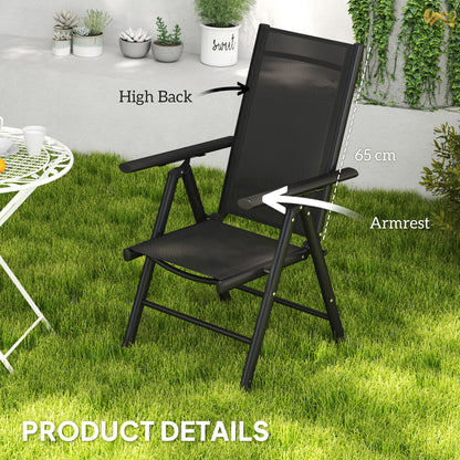 Costare Set Of 2 Aluminium Black Folding Garden Dining Chairs With Breathable Mesh