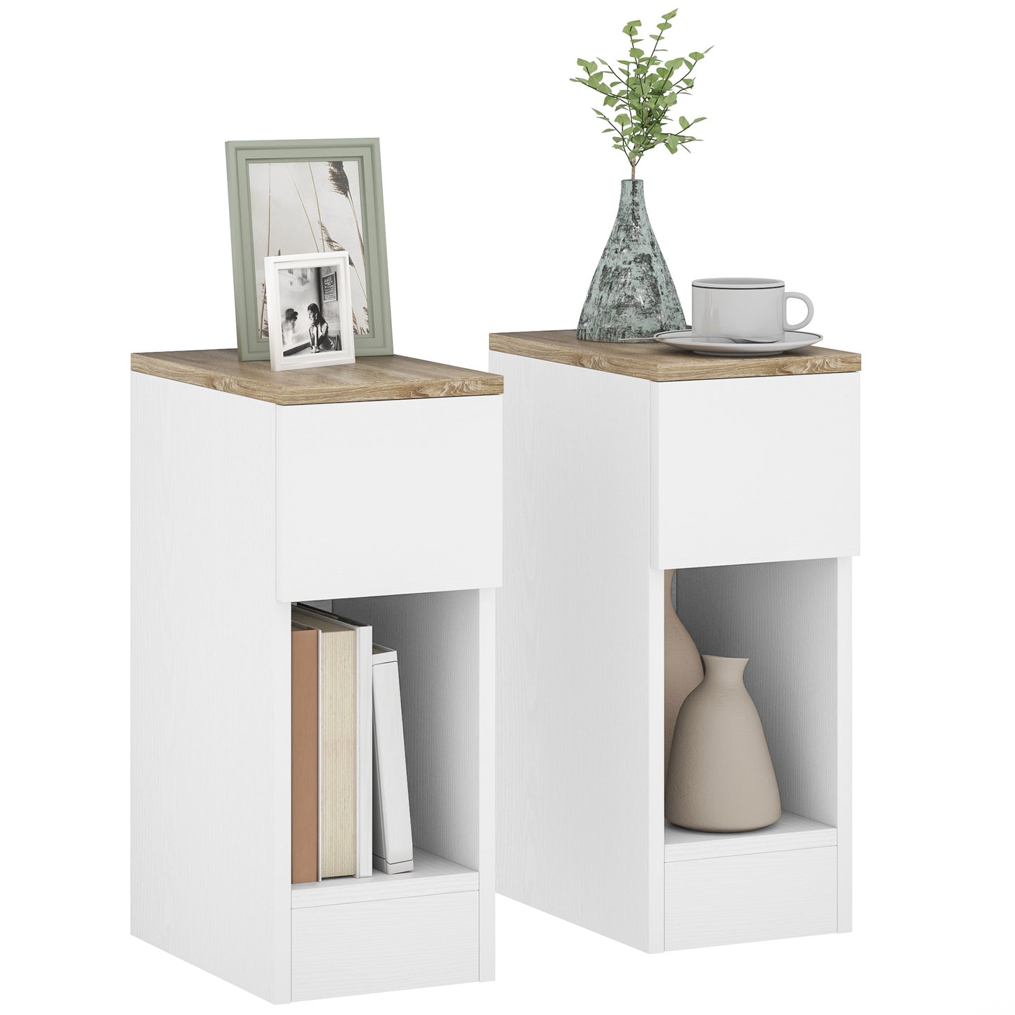 Taro Set Of 2 White Modern Bedside Tables With Storage