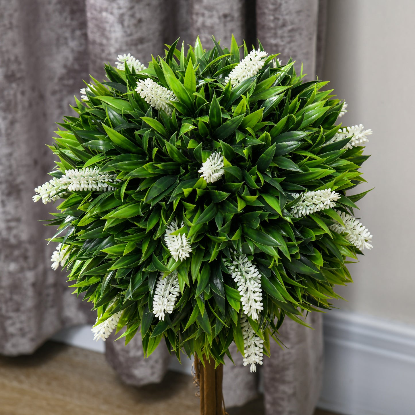 Fano Neri Set Of 2 Artificial Flower Ball Trees In White With Pots For Indoor And Outdoor Styling 60cm