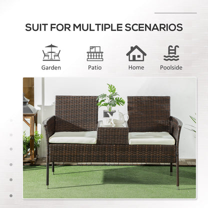 Renata Faux Rattan Brown 2 Seat Garden Chair With Integrated Coffee Table