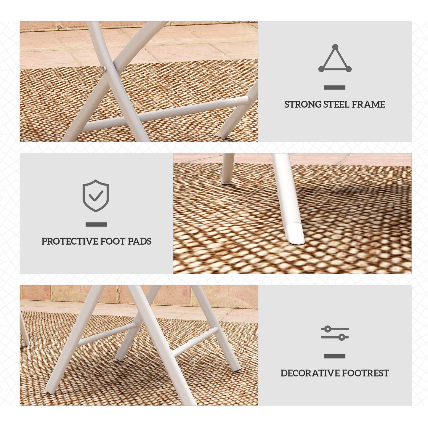 Lafiyo Glass And Metal White 3 Piece Outdoor Bistro Set With Folding Chairs
