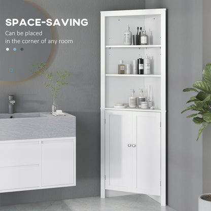 Dole Corner Bathroom Storage Cabinet With Cupboard And 3 Tier Shelves White