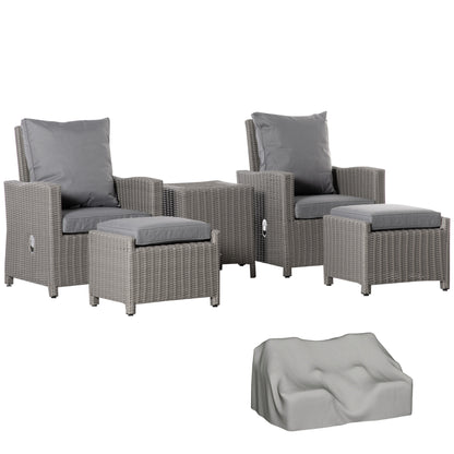 Finose Faux Rattan Grey 5 Piece Outdoor Bistro Set With Chairs Footstools Cooler Table And Cover