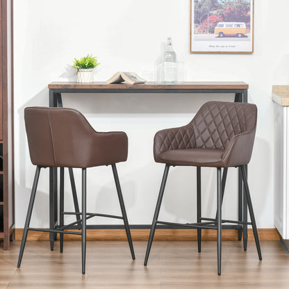 Mayore Faux Leather Brown Retro Bar Chairs Set Of 2 With Metal Frame And Footrest