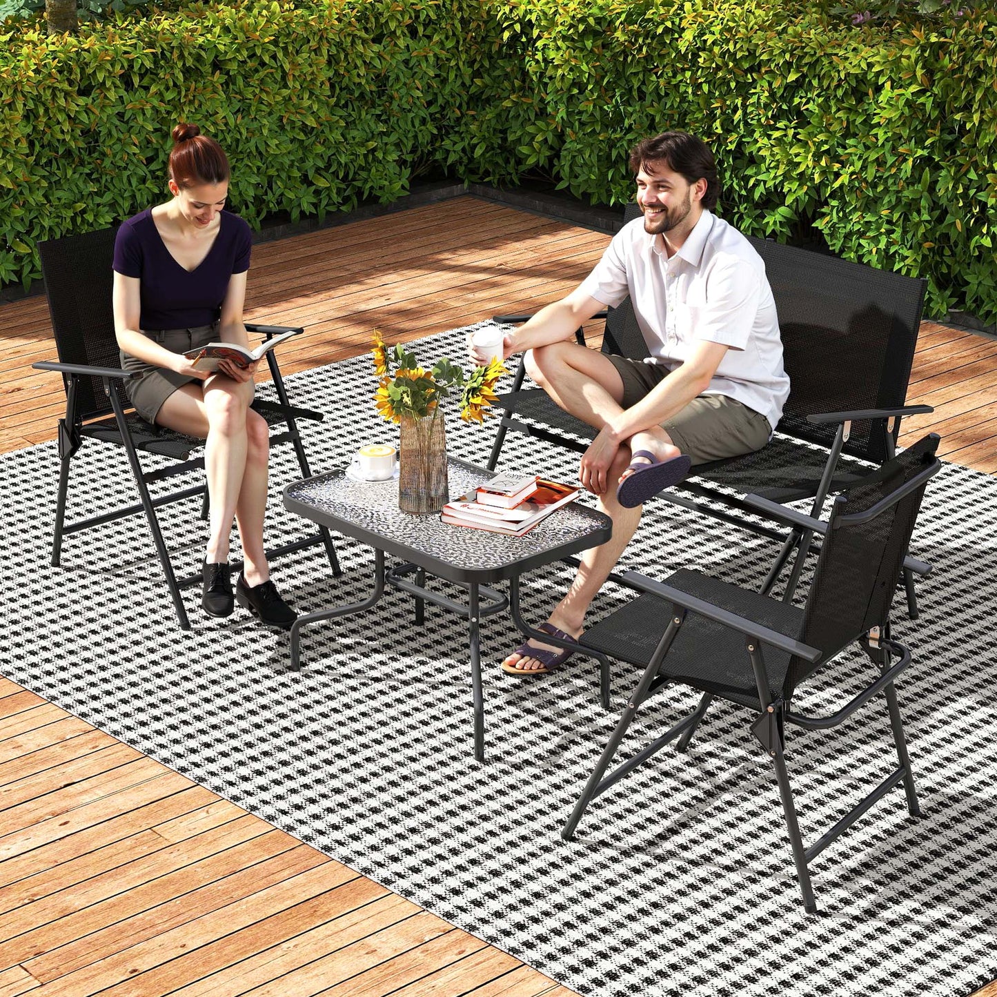 Mavi Metal Black and Mesh 4 Seater Outdoor Garden Sofa Set