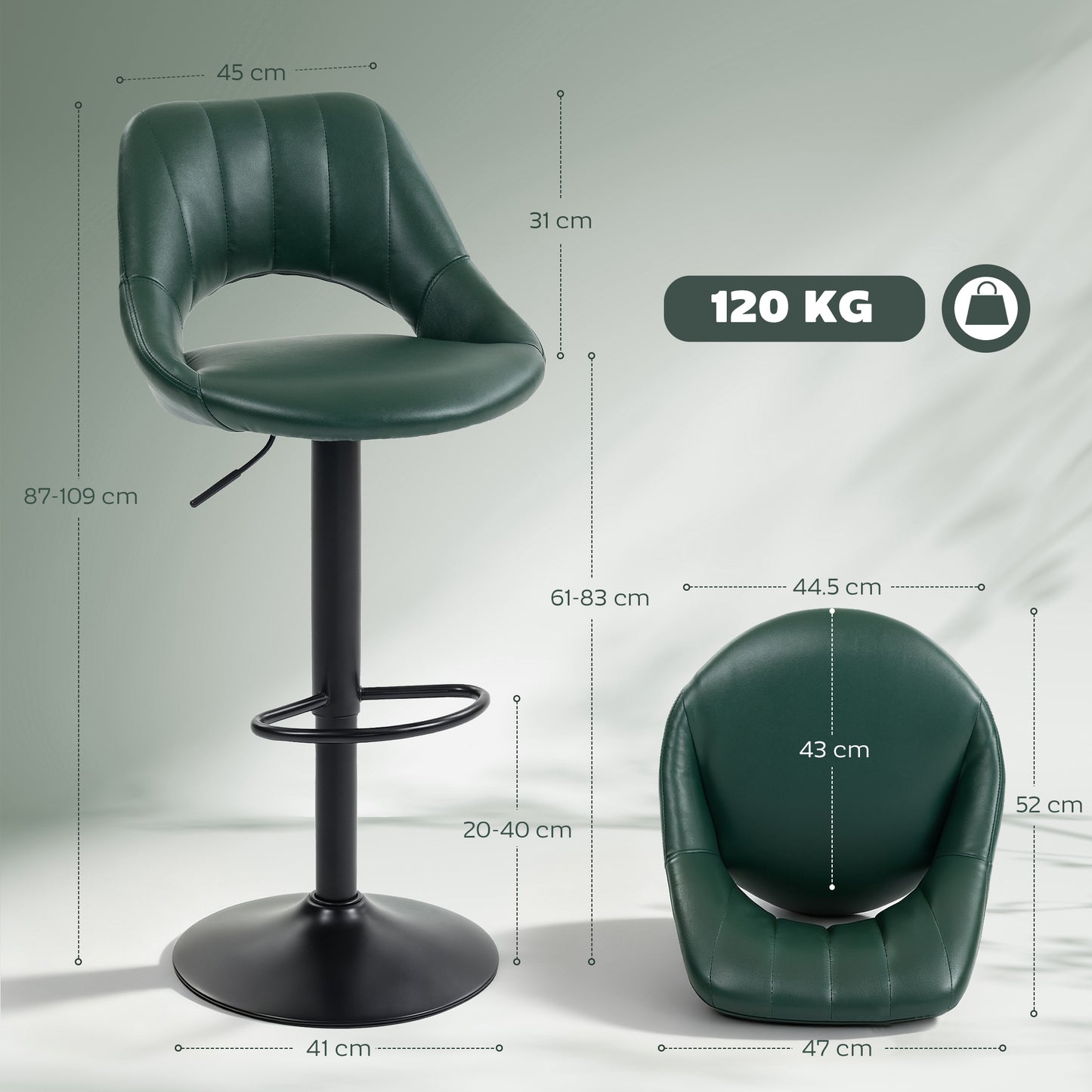 Nimba Set Of 2 Dark Green Faux Leather Counter H8 Bar Stools