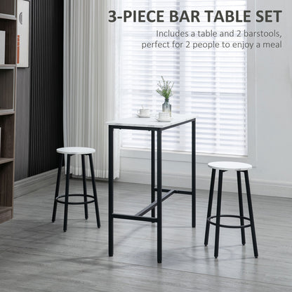 Telano Marble Effect White And Black 3 Piece Bar Table And Stool Set