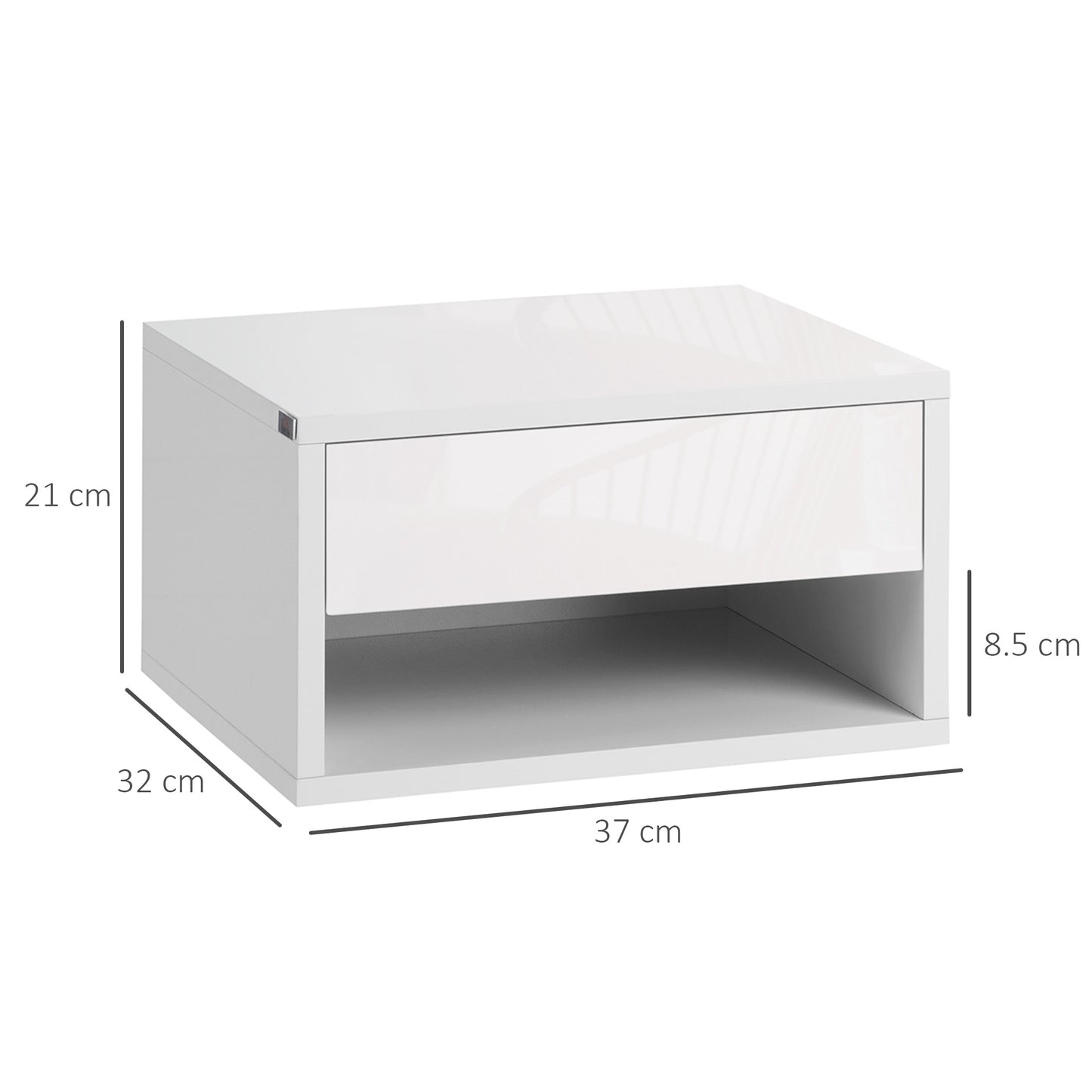 Veve Set Of 2 High Gloss White Floating Bedside Tables with Drawer and Shelf