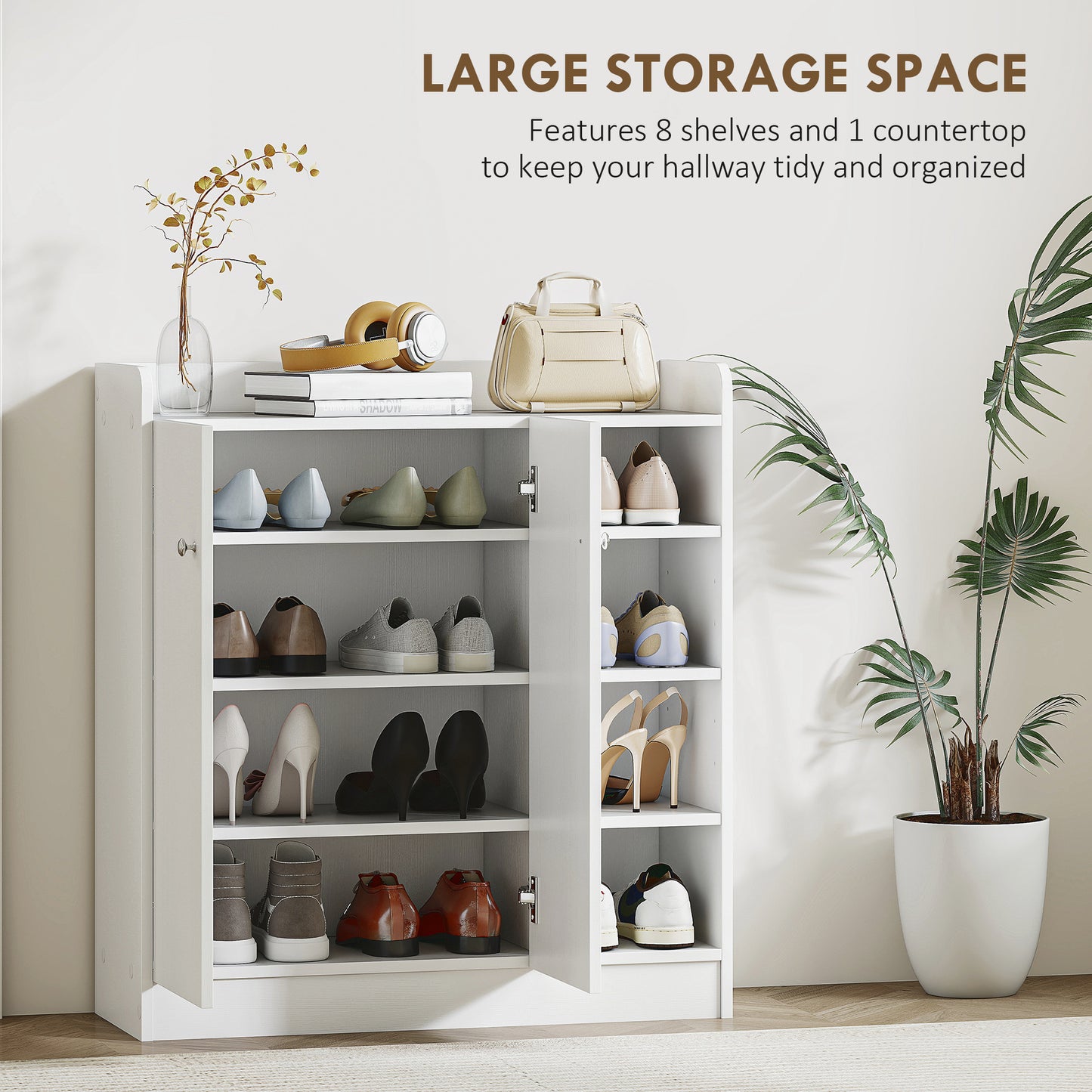 Rala Wooden White Shoe Cupboard With 2 Doors 9 Shelves
