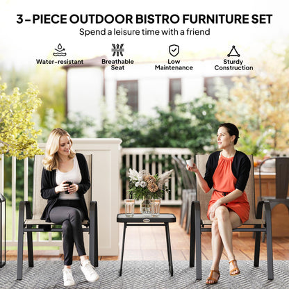 Diseli 3 Piece Outdoor Mesh Bistro Set With Stackable Chairs And Coffee Table In Brown