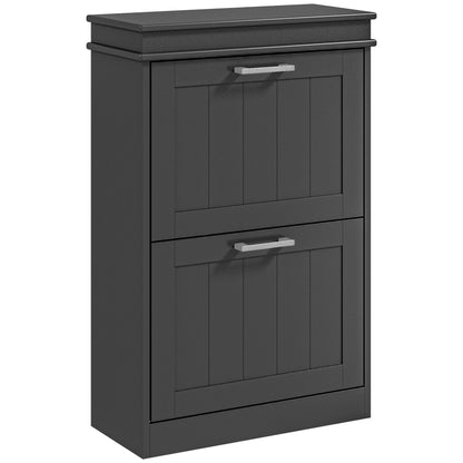 Fadivi Raka Wooden Black Minimal 2 Drawer Shoe Cabinet For 10 Pairs