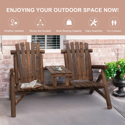 Basaveva Wood Natural Jack And Jill 2 Seater Garden Bench With Centre Coffee Table
