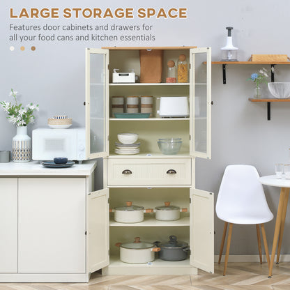 Fidozi Wooden Cream White 5 Tier Freestanding Kitchen Cupboard With Adjustable Shelves And Drawer