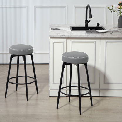 Relura Faux Leather Grey And Black Bar Stools Set Of 2 With Footrests