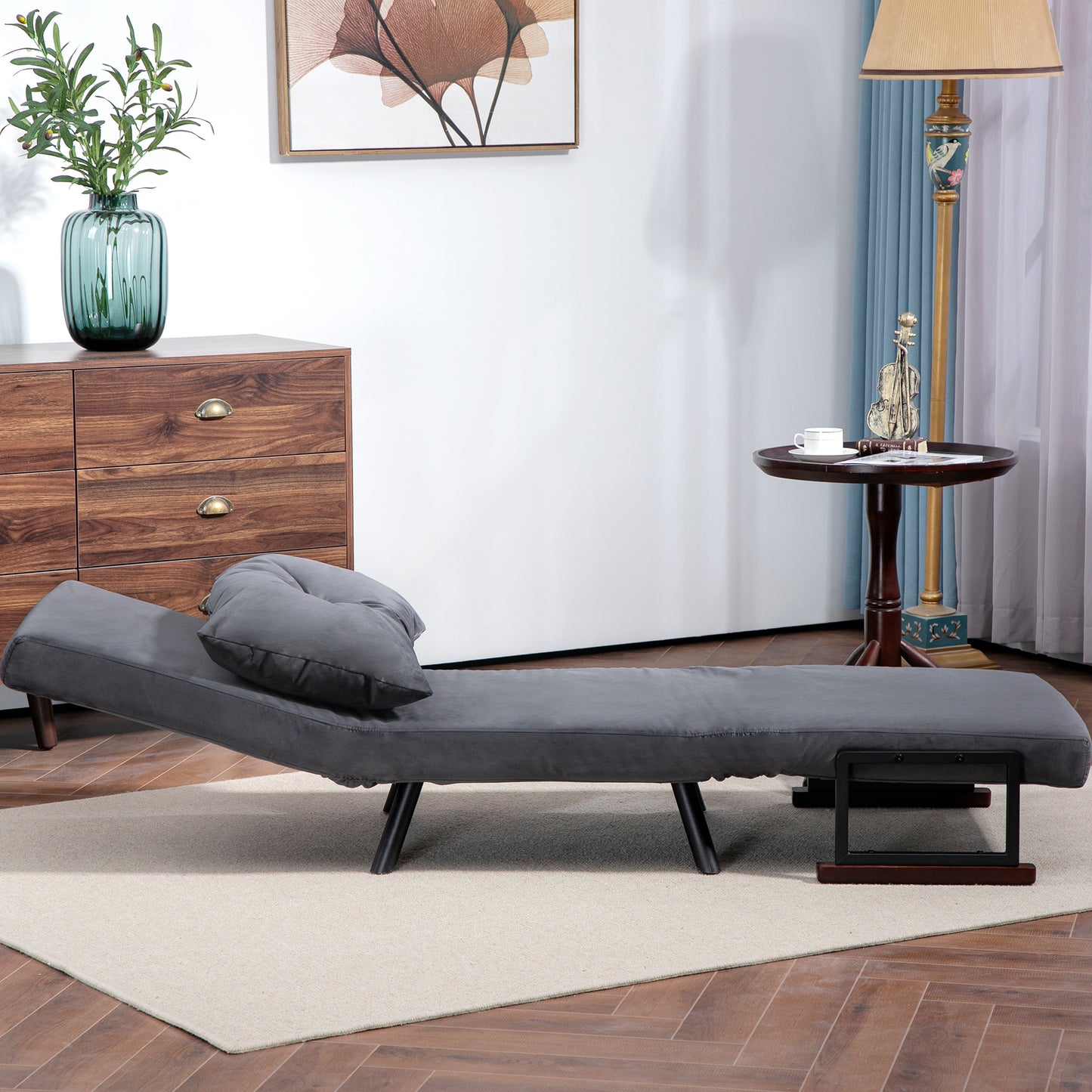 Tanopa Velvet Charcoal Grey 4 In One Convertible Single Chair Bed With Pillow