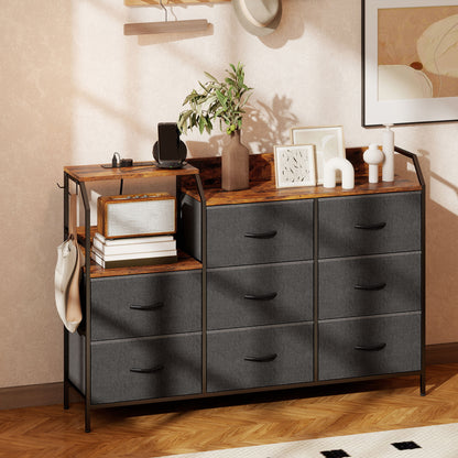 Comke Metal And Wood Brown And Black 8 Drawer Storage Chest With Integrated Charging Station