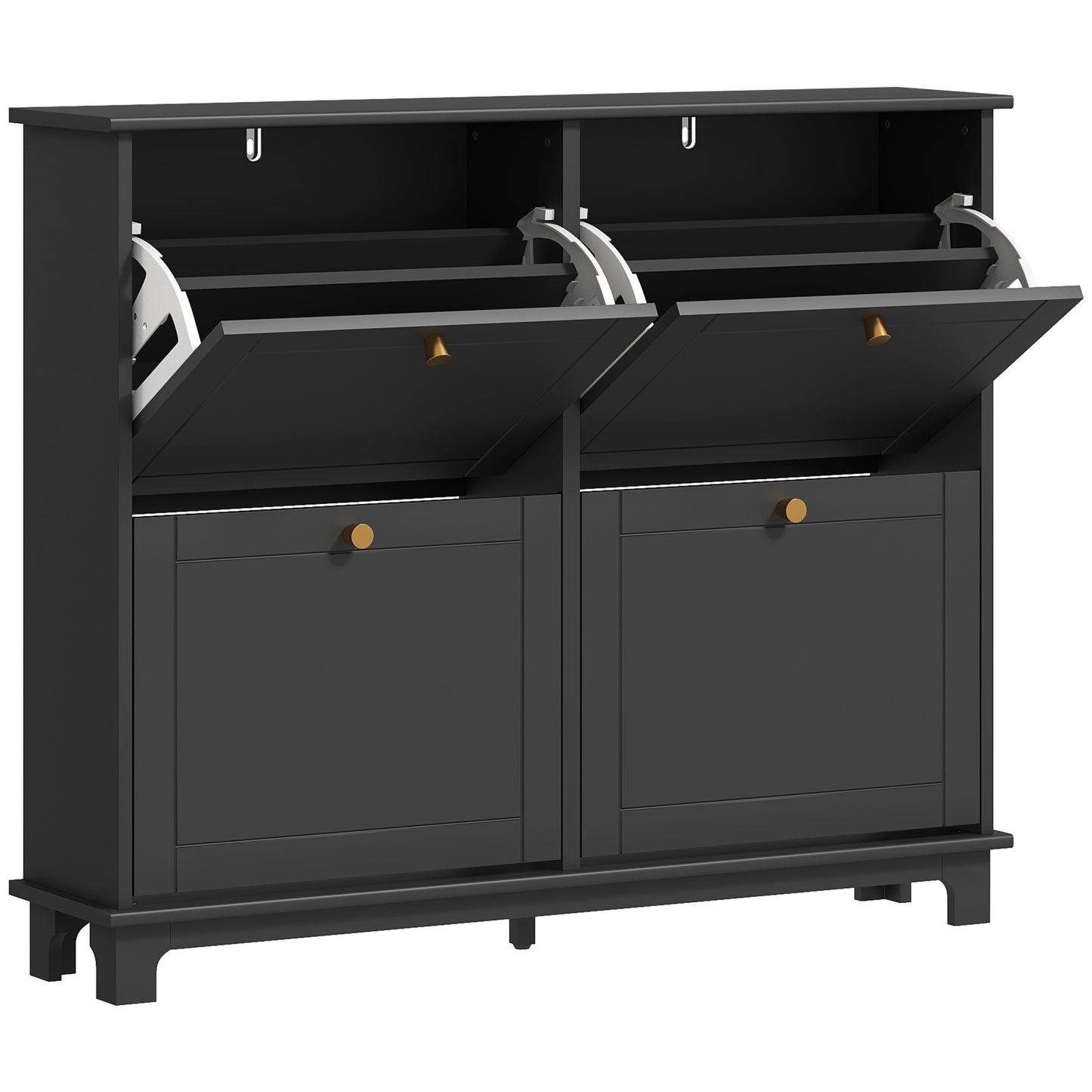Serodo Wooden Black Slim Shoe Cupboard With 4 Flip Drawer For 16 Pairs