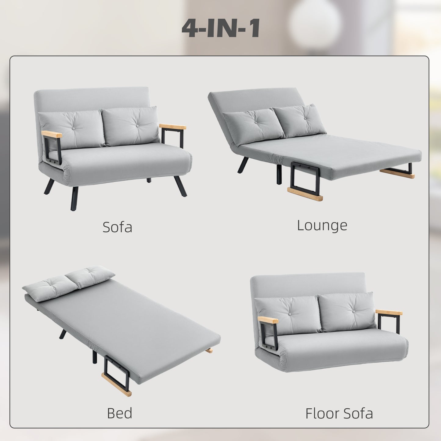 Pazike Light Grey 4 In One Convertible Double Sofa Bed With Cushions