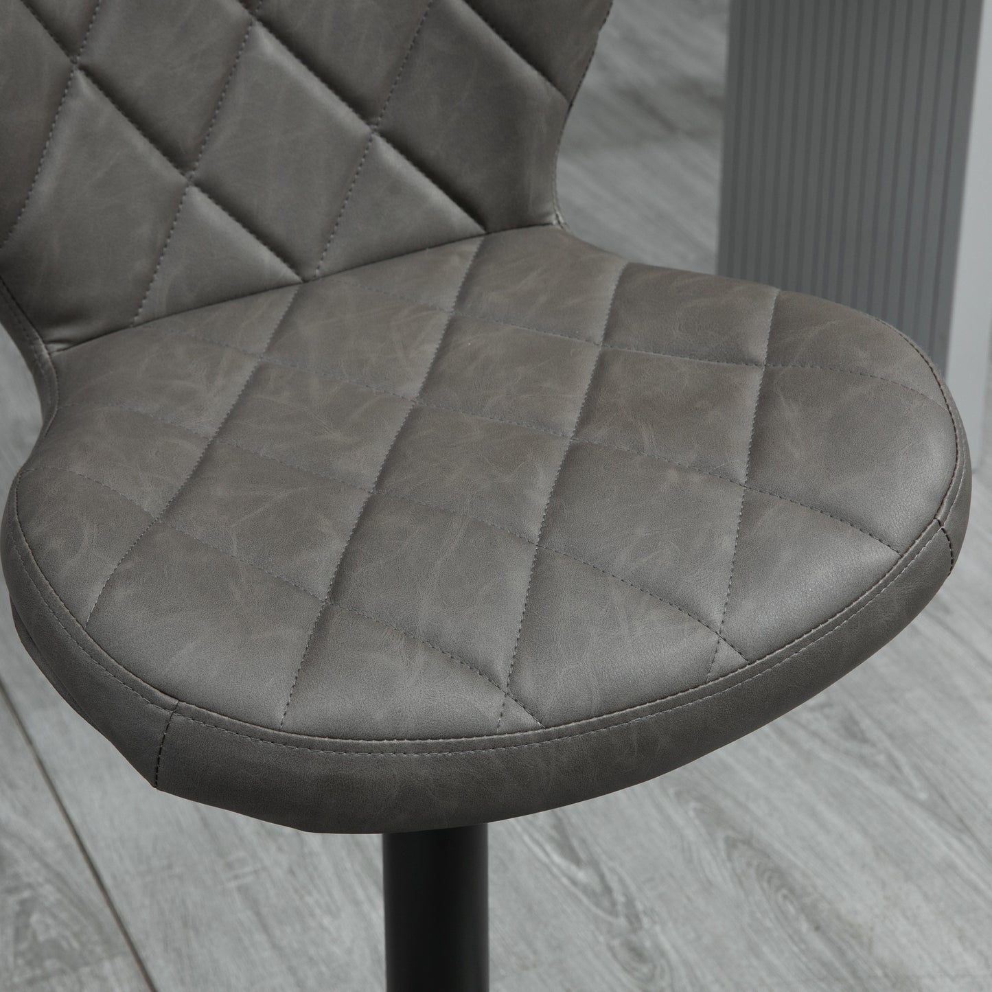 Moliyo Set Of 2 Dark Grey Swivel Bar Stools With Diamond Pattern And Steel Frame