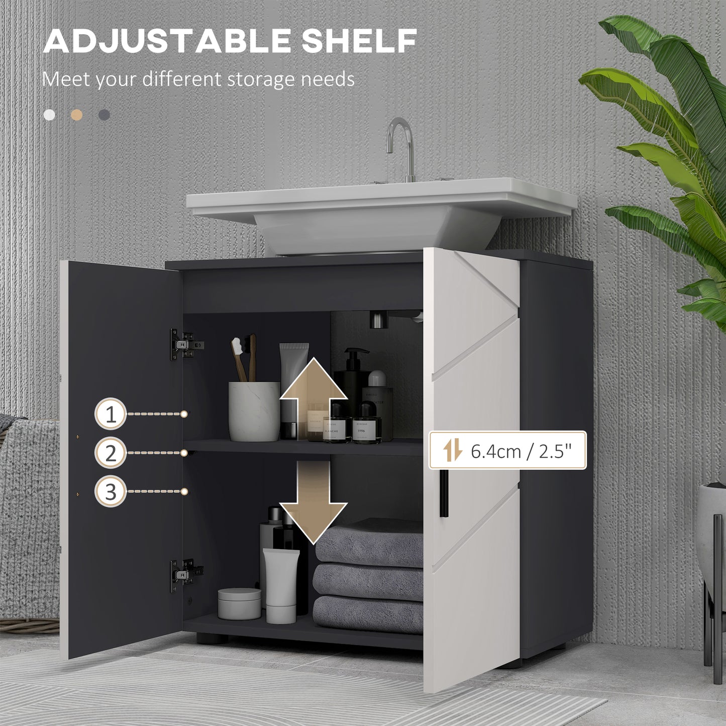 Vipa Luve Light Grey Under Sink Vanity Cabinet With Double Doors Adjustable Shelving And U Cut Out
