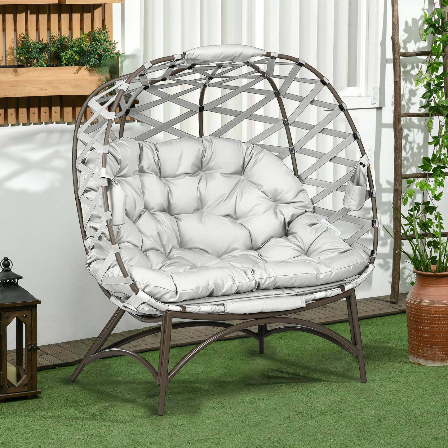 Ninamo Woven Rattan Light Grey 2 Seater Folding Egg Chair With Cushions And Cup Holders