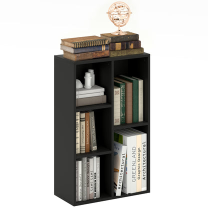 Vakeri Wood Black 2 Tier Bookcase With 5 Storage Compartments