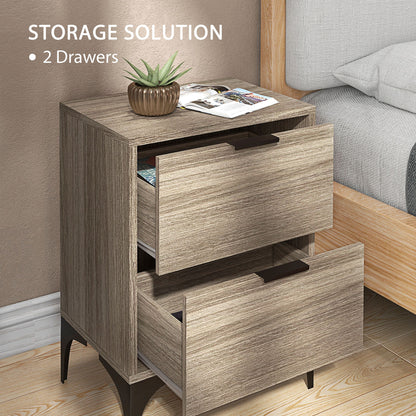 Nielel Set Of 2 Grey Wood Effect Bedside Tables 2 Drawers