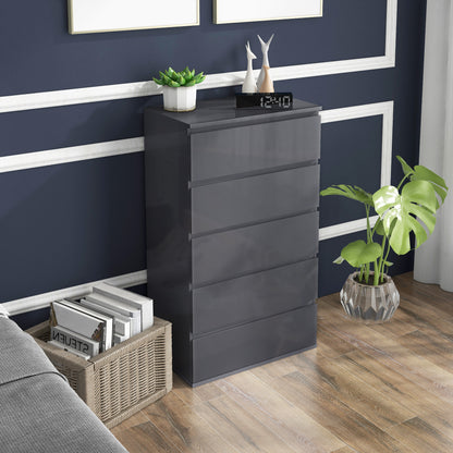 Kevano High Gloss Grey 5 Drawer Modern Storage Chest