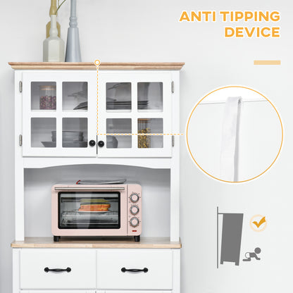 Fidipa Wooden White Kitchen Storage Cupboard With Glass Doors And Microwave Shelf 172 cm