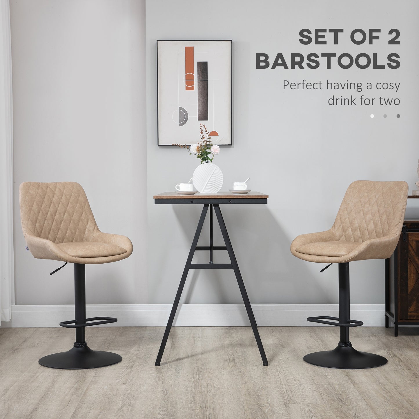 Nihano Fabric Light Khaki Adjustable Retro Bar Stools Set Of 2 With Swivel Seats