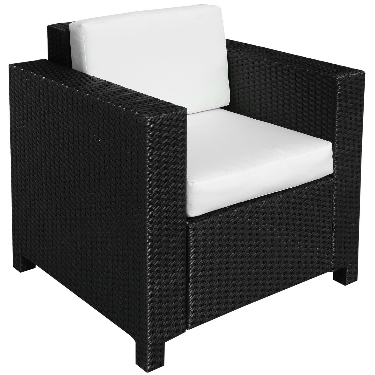 Raco Rattan Black Single Outdoor Armchair With Thick Cushioned Seat And Armrests